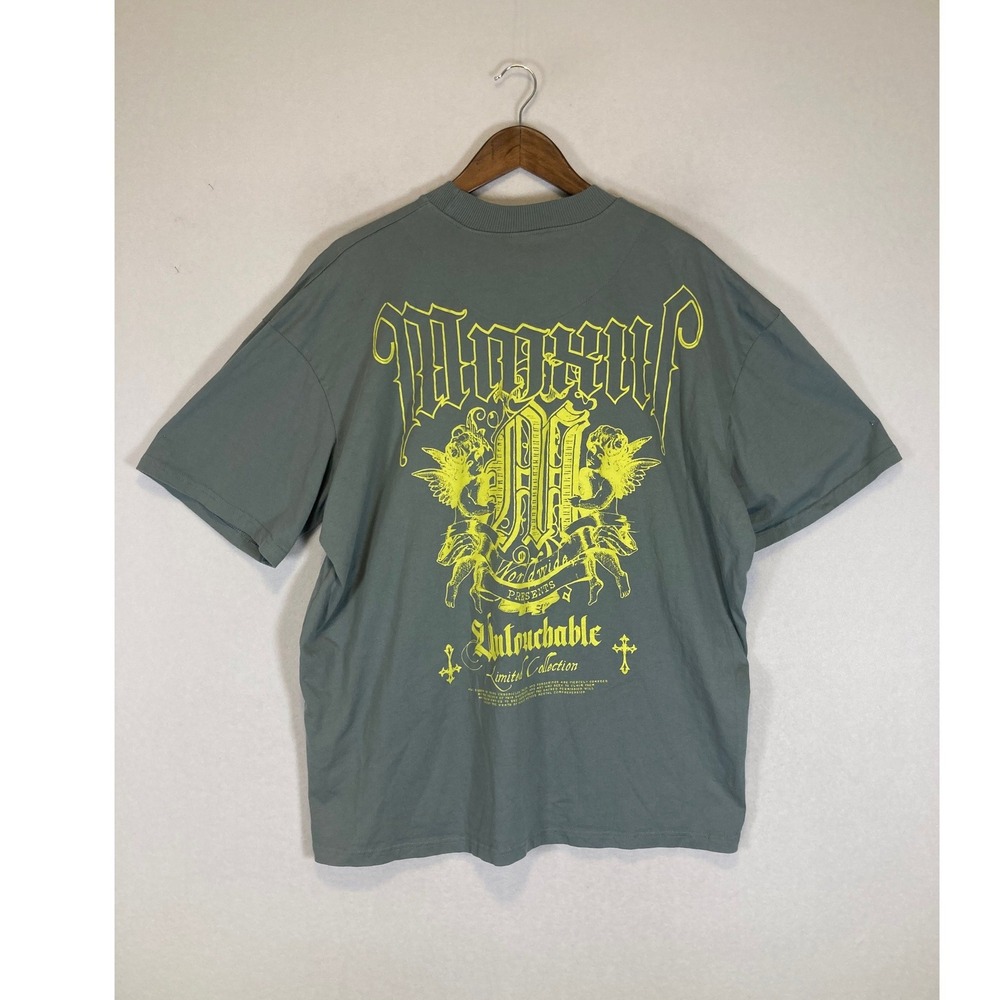 Streetwear boohooMAN Mens Large Sage Green Untouchable Gothic Graphic Tee‎